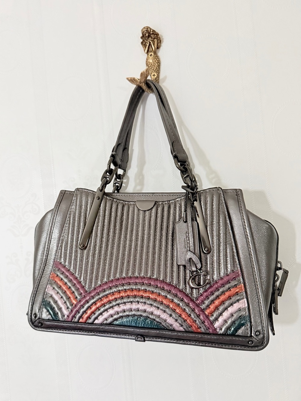 Coach Graphite Dreamer Satchel with Art Deco Quilting